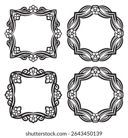 Coleção de Vetor de Quadros Florais Decorativos de Vintage Dainty e Gracioso
