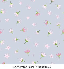 Dainty Pink Flower Design On Blue Background, Cute Floral Pattern, Seamless Pattern Flower Design, Pink Flower Heads Pattern svg