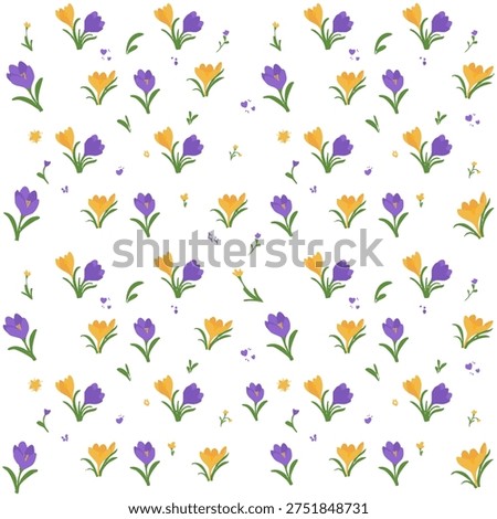Dainty Spring Crocus Flowers Seamless Pattern