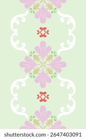 Dainty Sweetly Feminine Whitework Elaborate Needlecraft Mão Desenhado Rolo Ornamento Barroco Vitoriano Bordado Padrão De Borda. Rosa Vermelho Verde Branco Quadro Listrado Pétala Blooming para Renda Azulejo Filigrana