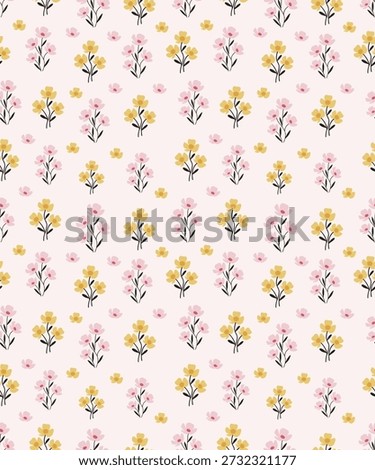 Dainty wildflower seamless pattern with pink and yellow flowers on light background