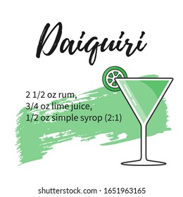 Daiquiri cocktail in flat style with a texture brush stroke. Alcohol drink and cocktail icon in flat design style. Glass for cocktails. Glass for a bar, restaurant. Alcohol party. Vector.