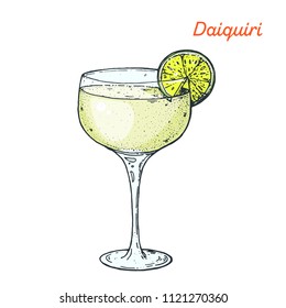 Daiquiri cocktail illustration. Alcoholic cocktails hand drawn vector illustration.