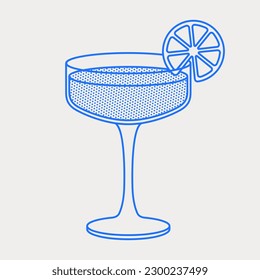 Daiquiri cocktail with lime slice. Line art, retro. Vector illustration for bars, cafes, and restaurants.