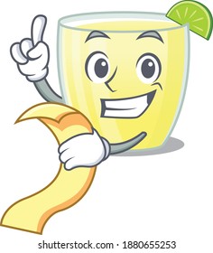 Daiquiri cocktail mascot character style with a menu on his hand