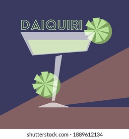 Daiquiri cocktail on dark background retro vector illustration
