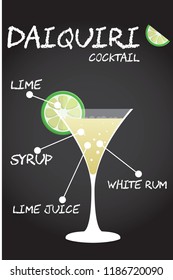 Daiquiri Cocktail recipe Illustration in vector with lime wedge.