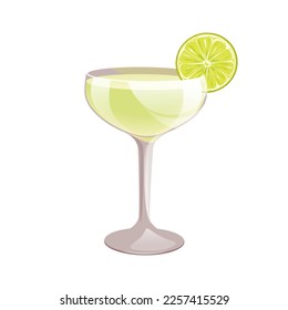 Daiquiri cocktail with rum, lime juice and sugar. A classic bar cocktail. Vector illustration.