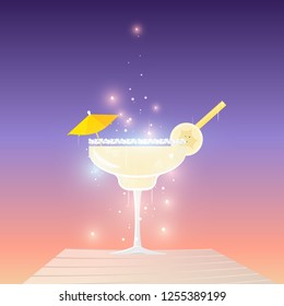 Daiquiri cocktail with tinsels and bokeh  vector illustration for menu decoration, poster and flayer illustration