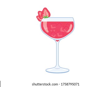 Daiquiri drink with strawberries icon vector. Alcoholic cocktail icon vector. Glass of strawberry daiquiri vector. Pink strawberry drink icon isolated on a white background