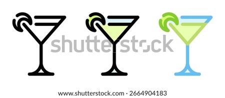 Daiquiri icon. A daiquiri is a refreshing rum cocktail with lime juice and sugar, served chilled in a coupe or martini glass. Light and tangy.