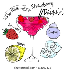 Daiquiri ingredients. Hand drawn vector illustration