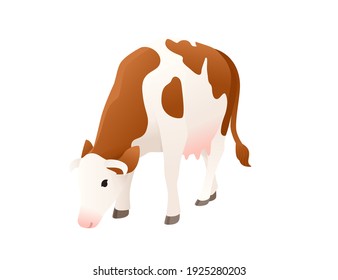 Bovino lechero simmental vaca manchado mamífero doméstico dibujo de dibujos animados de animales de origen vectorial sobre fondo blanco