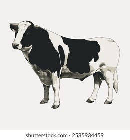 Dairy cattle vintage illustration, vector element. 