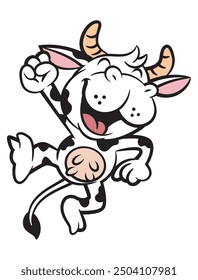 Dairy Cow cartoon characters jumping and say hurray. Best for sticker, logo, and mascot for dairy milk product and healthy food themes