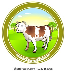 Etiqueta del emblema de las vacas lecheras. Ilustración vectorial.