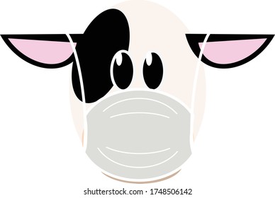 Dairy Cow With Face Mask On Vector Illustration