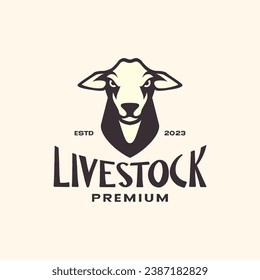 dairy cow head portrait livestock mascot cartoon character vintage hipster simple logo design vector icon illustration