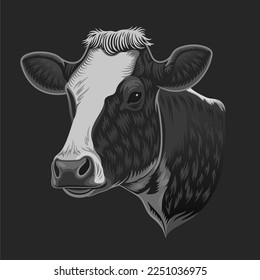 Dairy cow head. Realistic color vector digital illustration for poster design, print, web, packaging. Farm animal. Design template for logo, emblem, label, sign.