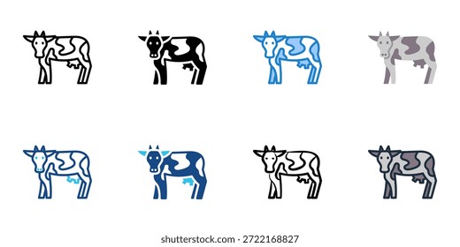 Los iconos de vaca lechera establecen una colección de estilo múltiple. Trazo editable 
