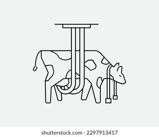 Dairy Cow Line Linear Icon. Animal Cruelty Abuse Farm Cattle Milk Milking Agriculture Beef Industry Sign Symbol Vector Graphic Illustration Clipart