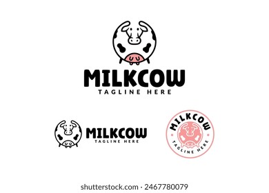 dairy cow with milky cartoon logo design for farm, food and drink professional business