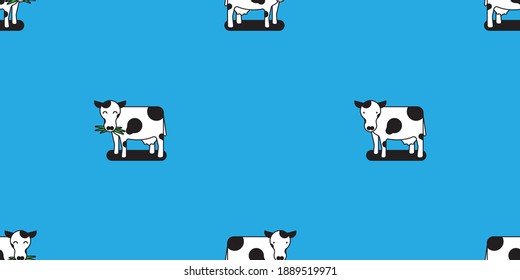 Dairy cow seamless pattern, Cute dairy cow on blue background.