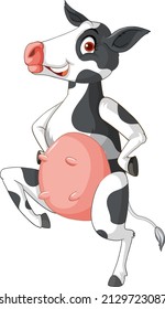 Vaca lechera de pie sobre dos piernas caricatura ilustración