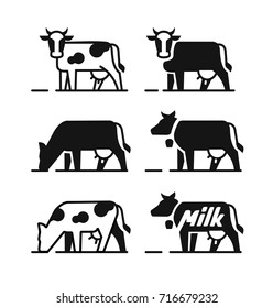 Dairy cow symbols for your milk products. Vector black icons