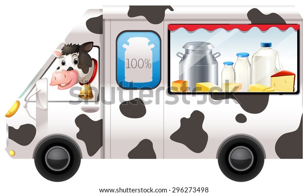 Dairy cow in a truck\
illustration