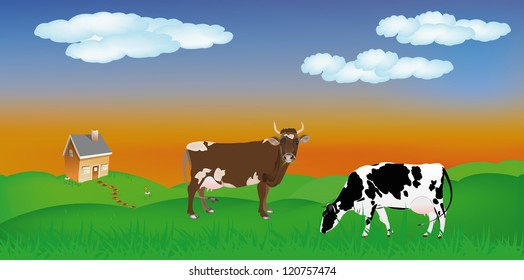 牛 牧場 のイラスト素材 画像 ベクター画像 Shutterstock