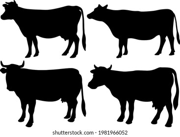 Dairy cows in the set. Vector image.