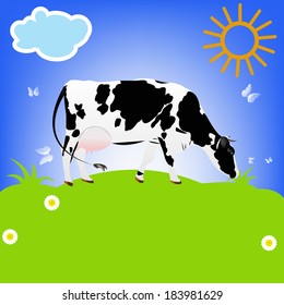 Dairy Cow.Sticker Milk Product.Vector.