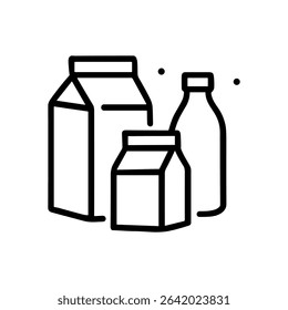 Dairy display with assorted containers. Icon symbol illustration