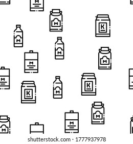 Dairy Drink And Food Seamless Pattern Vector Thin Line. Illustrations