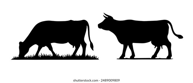 Milchfarm Kuh Vektorgrafik Silhouette Symbol. Rindvieh Kuh Tierhalter isolierte Illustration