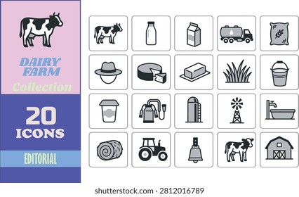 Dairy Farm Icon Collection Essential Livestock, Agriculture, and Food Production Graphics