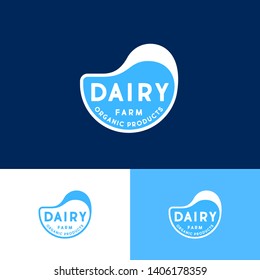 Dairy Farm organic products logo. Milk Drop emblem with letters on a different backgrounds. The minimalist style.