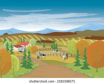 Dairy Farming Scenery Of The Autumn Hokkaido Country