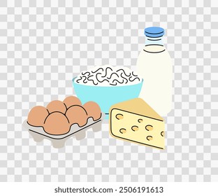 Dairy and fermented milk, graphic design. Food, meal, eggs, cheese and milk, vector design and illustration