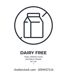 Dairy free editable stroke outline icon isolated on white background flat vector illustration. Pixel perfect. 64 x 64.