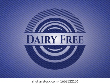 Dairy Free emblem with jean texture. Vector Illustration. Detailed.