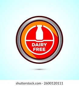 Dairy free icon design illustration, Dairy free badge label, Healthy food concept, Orange color shadow button design