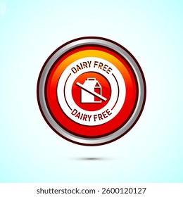 Dairy free icon design illustration, Dairy free badge label, Healthy food concept, Orange color round button design