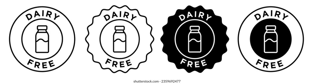 Dairy free icon. No milk ingredient use in product packaging symbol. Vector sign of lactose free stamp.