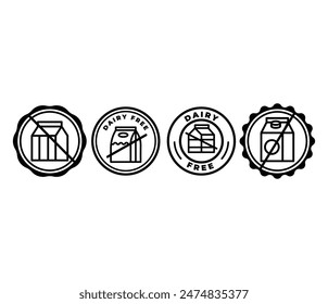 dairy free icon symbol badge sign vector design black white color modern illustration sets