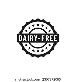 Dairy free label or Dairy free stamp vector isolated in flat style. Best Dairy free label vector for product packaging design element. Dairy free stamp for packaging design element.