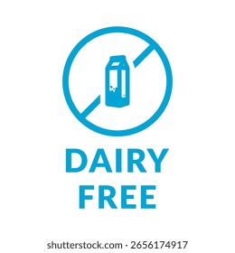 Dairy Free or Lactose Free Vector Flat Icon Design on White Background. Allergen Free in Circle Prohibition Sign. Organic Food Allergen Free Labels with Drop for Web, Packaging.