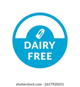 Dairy Free or Lactose Free Vector Flat Label on White Background. Allergen Free in Circle Prohibition Sign. Organic Food Allergen Free Label with Drop for Web, Packaging.	