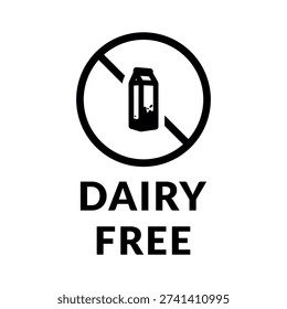 Dairy Free or Lactose Free Vector Flat Icon Design on White Background. Allergen Free in Circle Prohibition Sign. Organic Food Allergen Free Labels with Drop for Web, Packaging.
